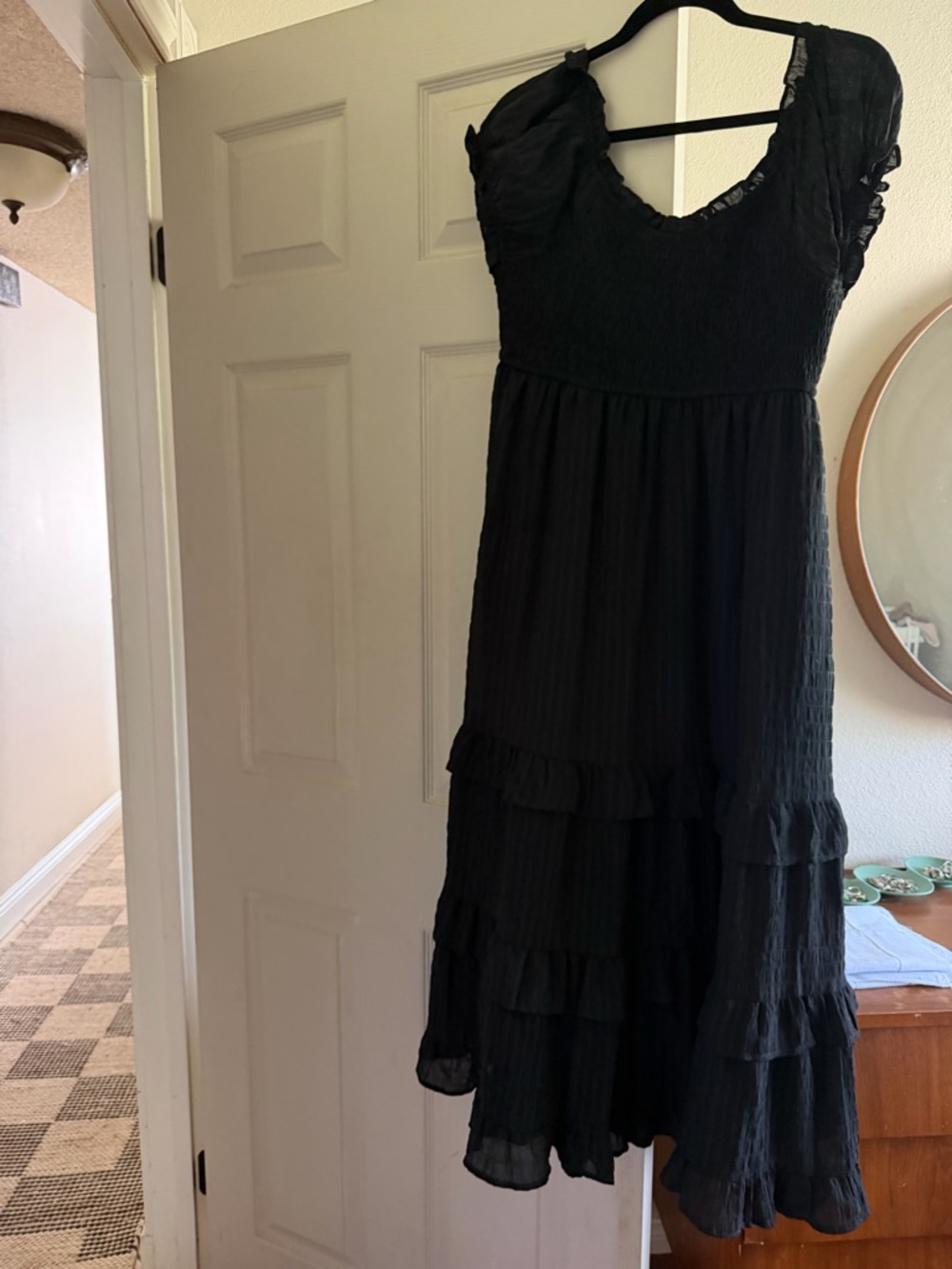 &Merci Women's Black Ruffled Tiered Midi Dress